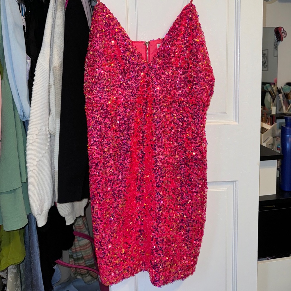 Fashion Nova Serena Sequin Mini Dress - Hot Pink